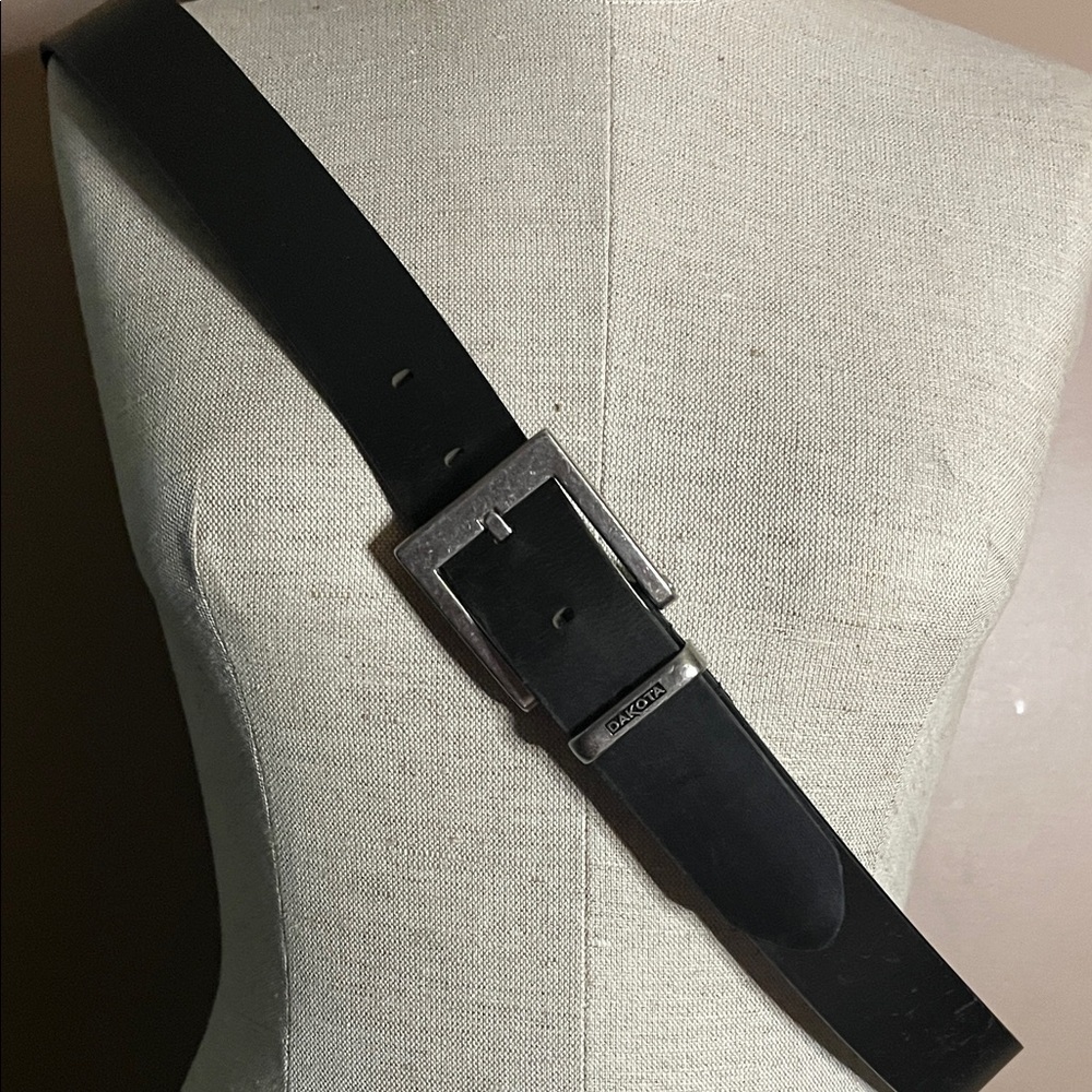 😄Unisex black leather belt 41-45 silver buckle